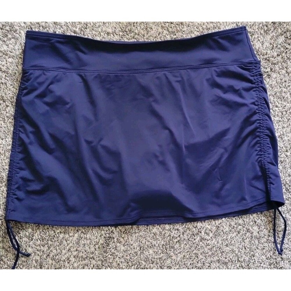 LANDS END Large Navy SWIM SKIRT w/ Brief Solid 14 Adjustable Modest S532